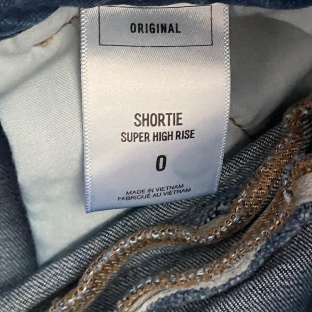 Express Original Shortie Super High Rise Denim Paperbag Shorts Blue Mom‎ Sz 0 - Picture 7 of 8